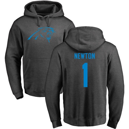 Carolina Panthers Men Ash Cam Newton One Color NFL Football #1 Pullover Hoodie Sweatshirts->nfl t-shirts->Sports Accessory